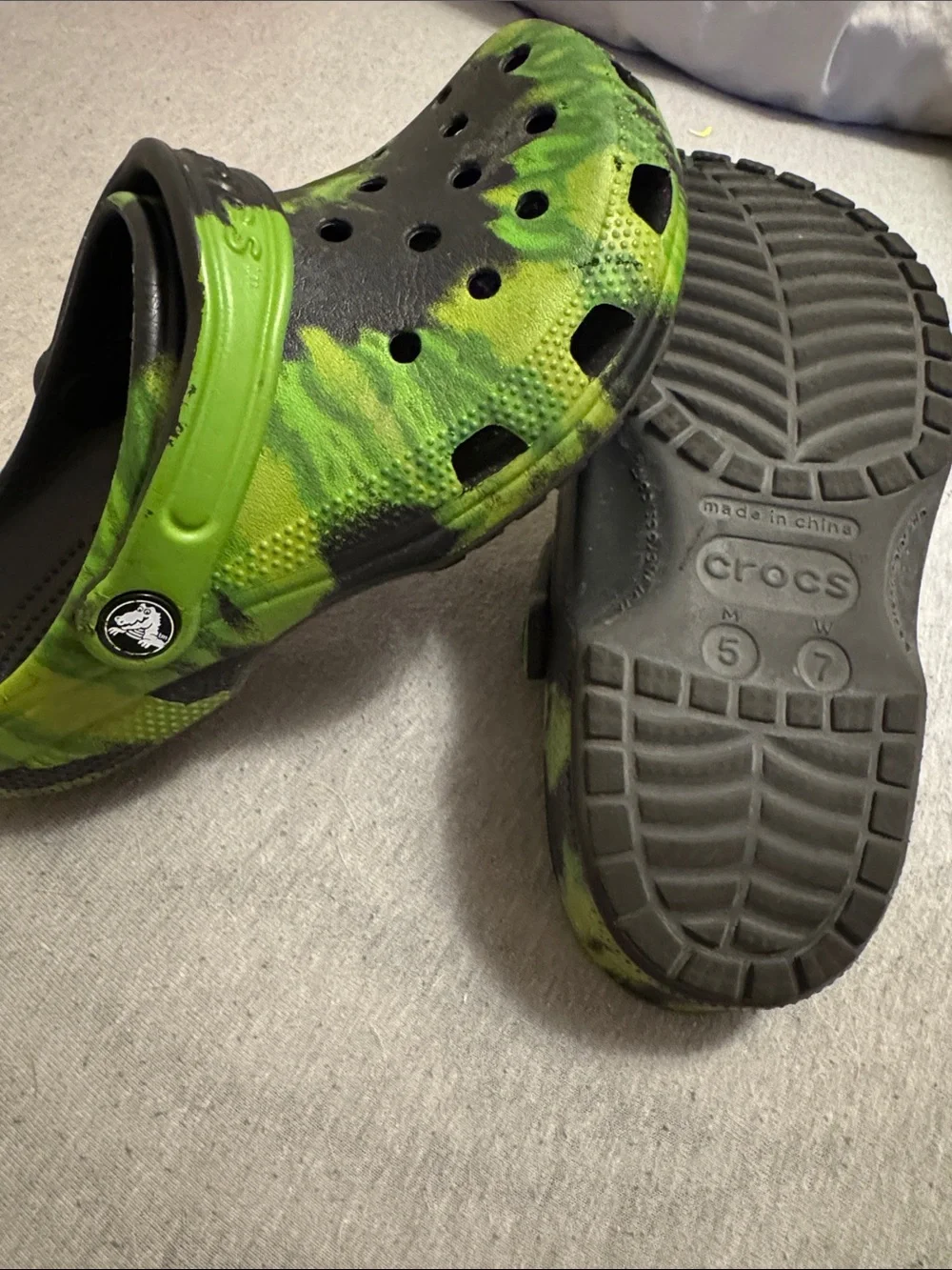 CROCS Kids Tie-Dye Black and Neon Green Classic Clog